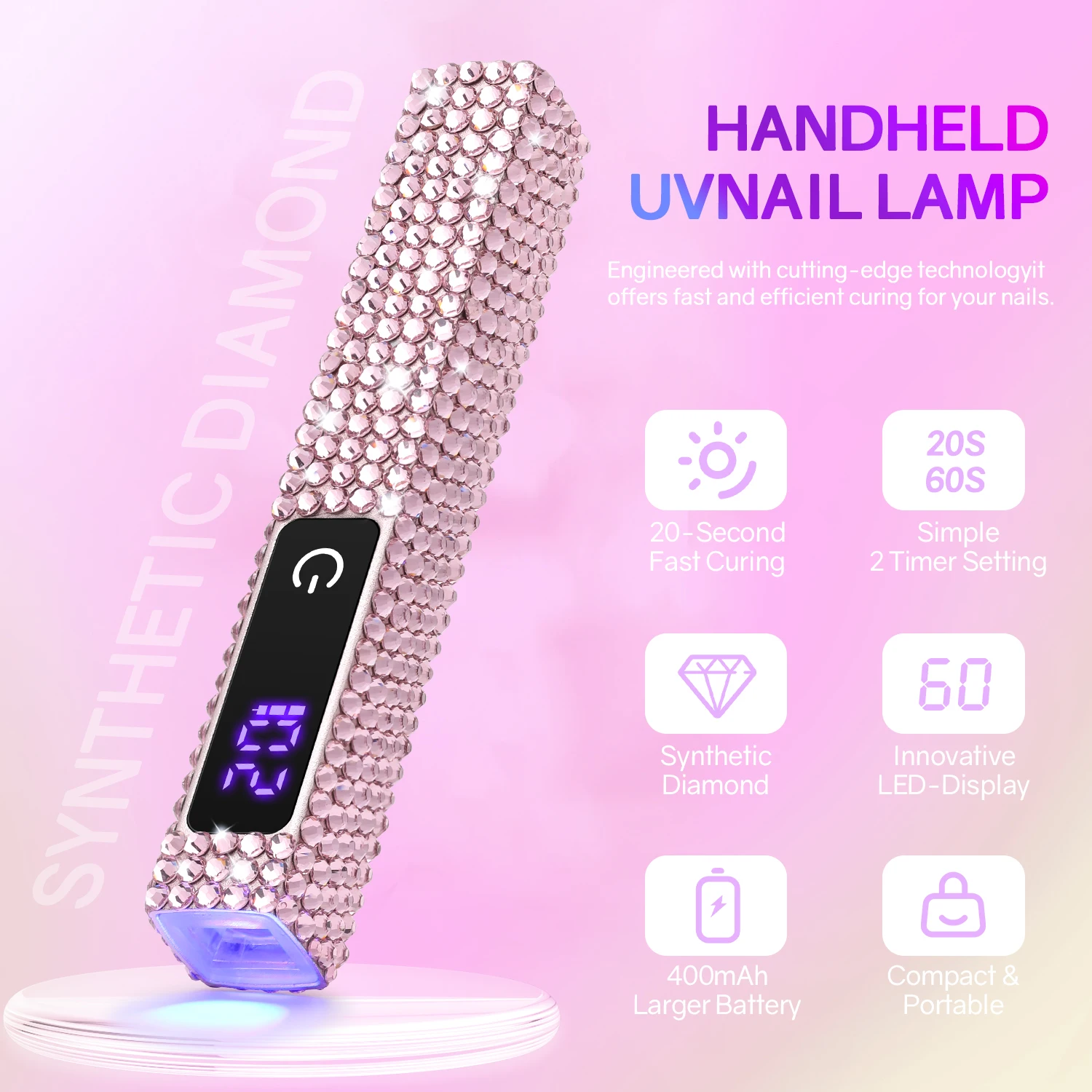 Portable Handheld Mini Nail Lamp For All Gel Polish Quick Dry USB Rechargeable Nail Dryer Machine UV LED Nail Lamp With Diamond
