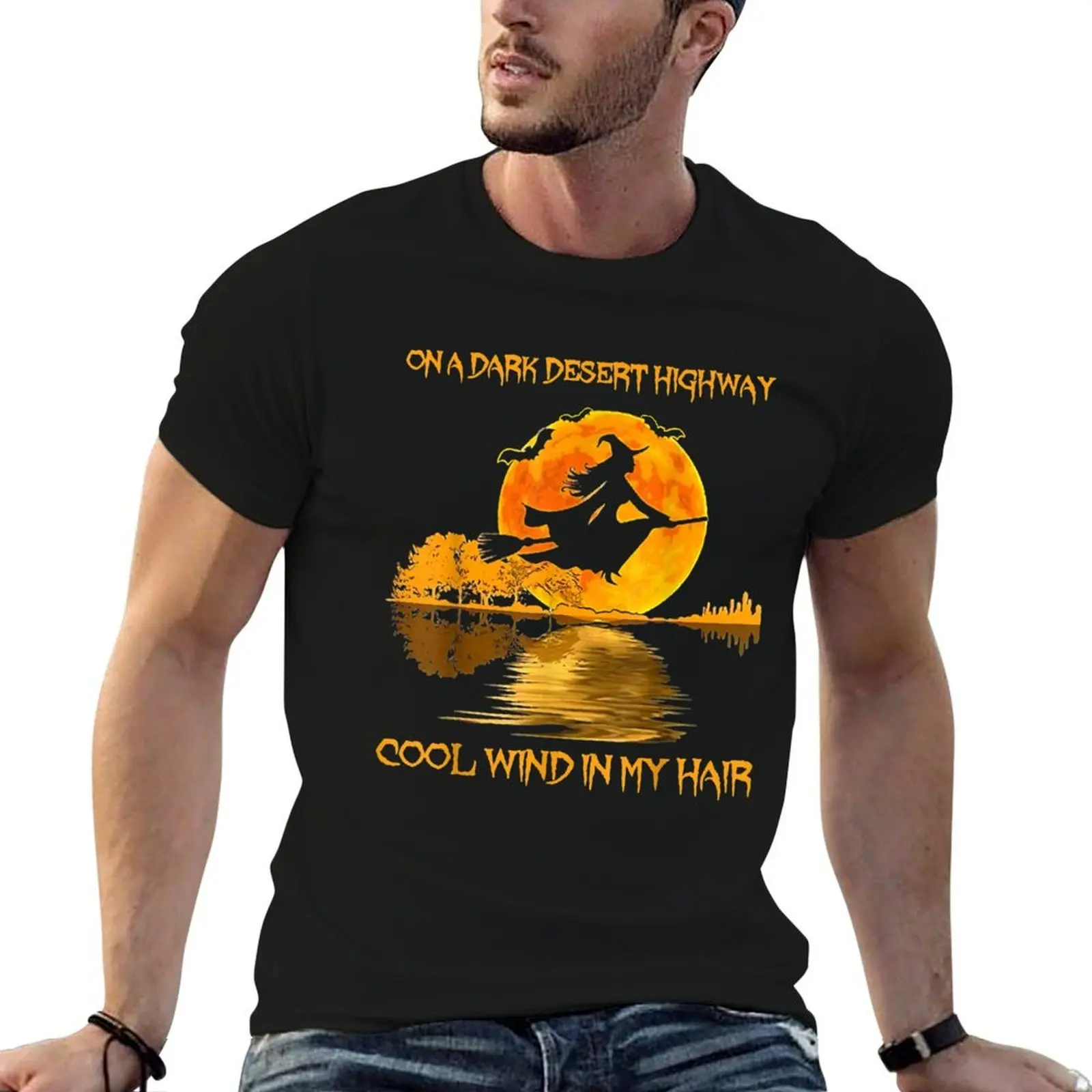 

On A Dark Desert Highways Halloween T-Shirt man t shirt cotton high quality cotton tshirt 100% T-Shirt