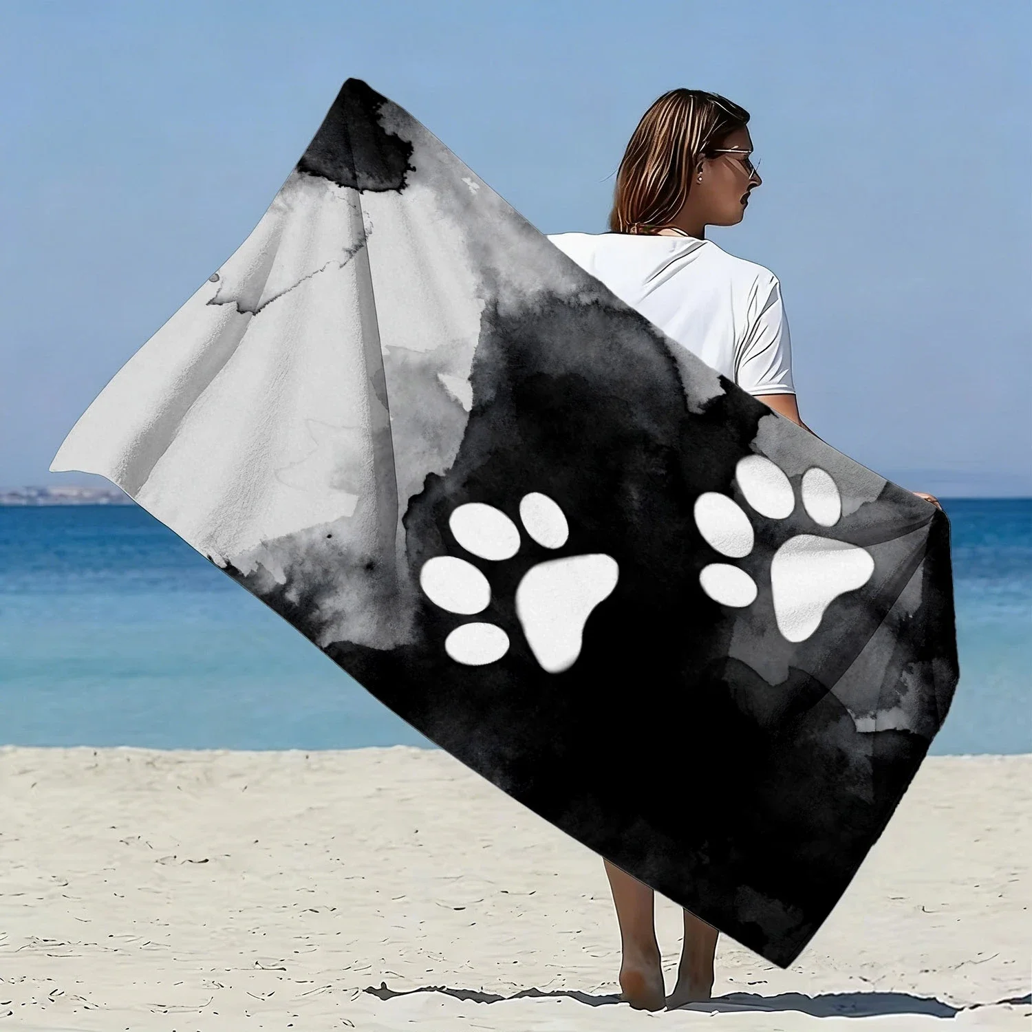 Dog Paw Print Beach Towel Tropical Ocean Paw Print Pet Lover Gift Bath Mat Beach Resort Wear