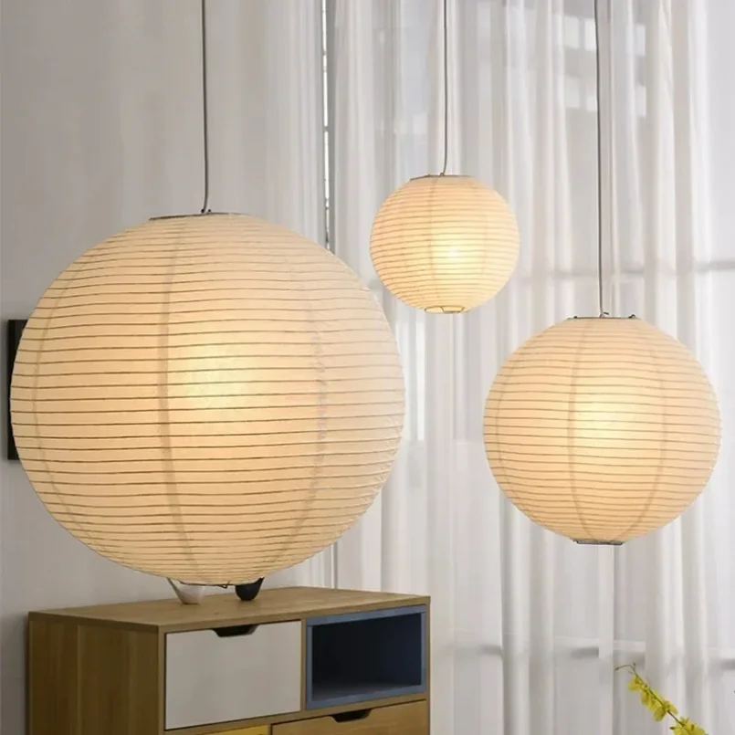 Imagem -04 - Akari Noguchi Yong Long Luzes Pingente Bola Redonda Lâmpada Pendurada para Sala de Estar Quarto Mesa Quarto Designer Led Wabi-sabi E27