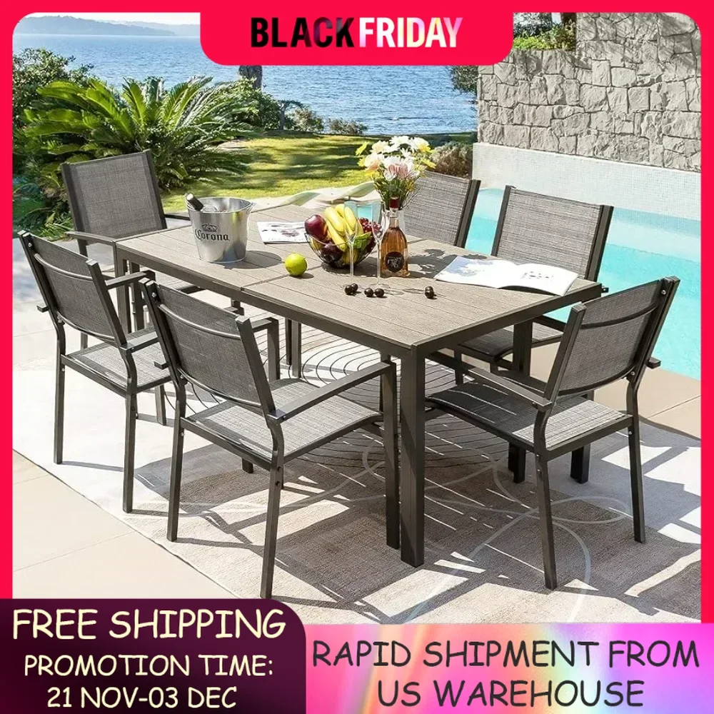 

7 Piece Terrace Dining Outdoor Furniture Set with Weatherproof Table and 6 Stackable for Garden Suitable for gardens courtyards