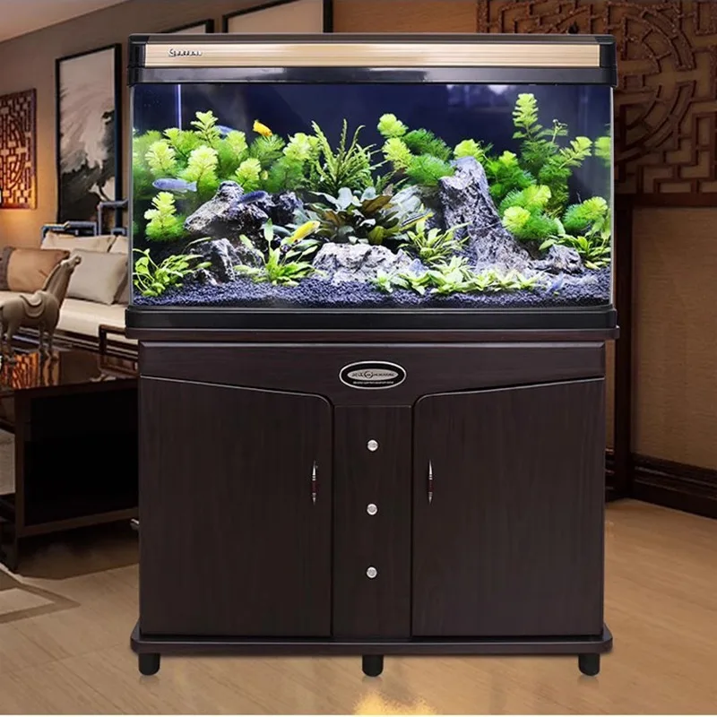 

Nordic Creative Rectangular Curved Glass Medium Floor-Standing Eco Self-Cleaning Aquariums Built-in Cabinet Pet Products FYFT​