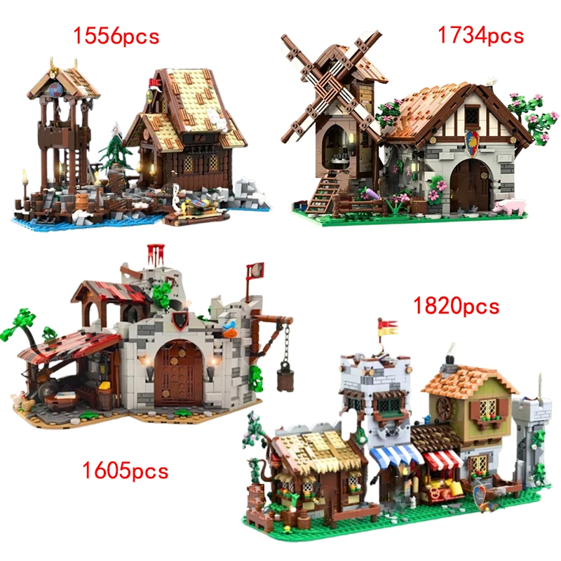

Пятно MOC- 201861 200311 187250 193205 Строительные блоки для сборки мелких частиц, средневековые строительные игрушки викингов