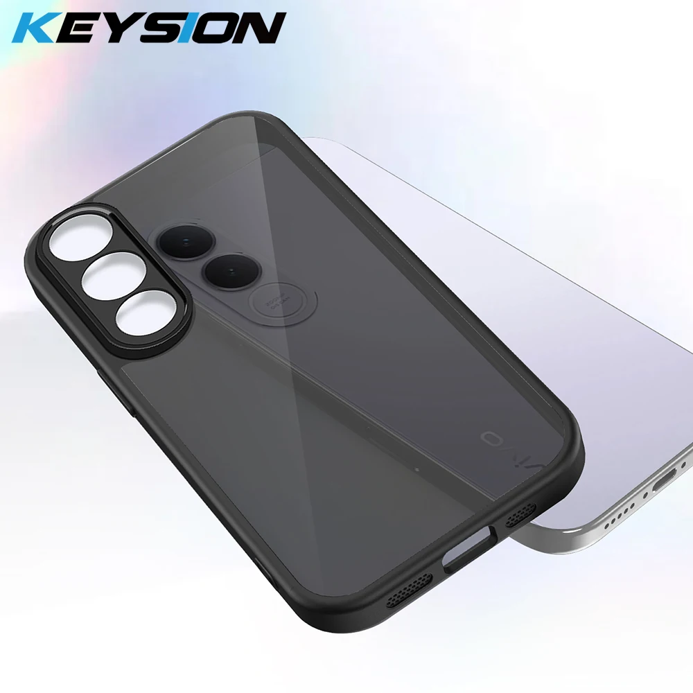 

KEYSION Matte Translucent Black Phone Case for VIVO V70 FE Soft Silicone+PC Anti-slip Shockproof Back Cover for VIVO V70 FE 5G