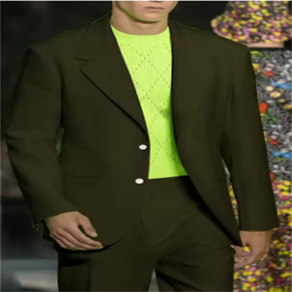 

Яркий флуоресцентный зеленый однобортный мужской костюм из двух предметов (куртка + брюки) наряды повседневная одежда для выпускного вечера