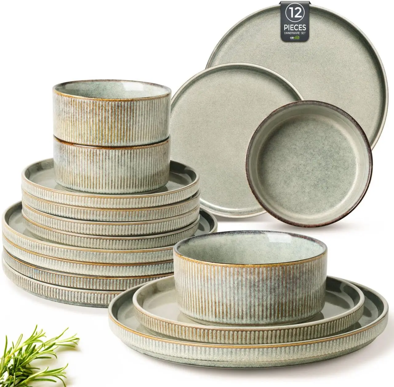 

Stoneware Dinnerware Sets for 4,Round Reactive Glaze Ceramic Plates and Bowls Set, Highly Scratch Resistant | Dishwasher
