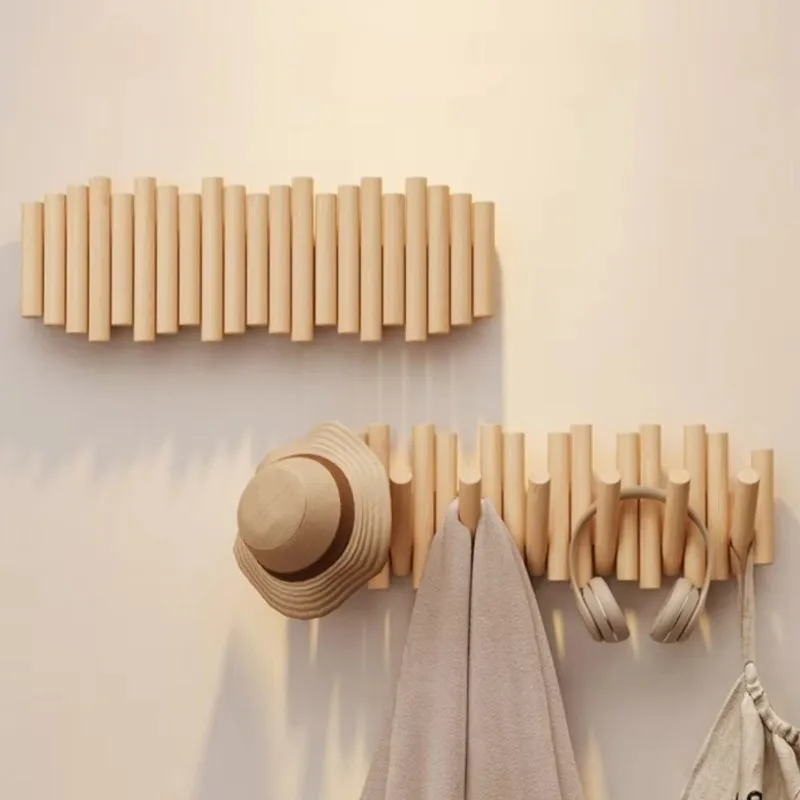 Solid Wood Coat Rack Wall-mounted Clothing Storage Racks Entrance Hall Clothes Organizer Rack Multifunctional Scarf Hanging Hook
