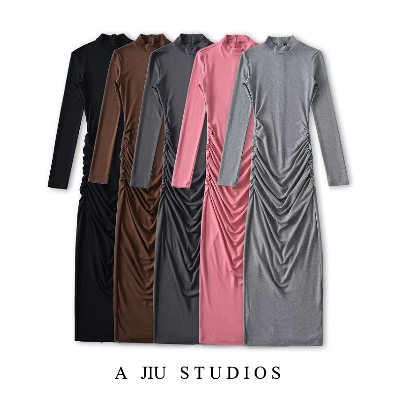 

Ele Long Sve Slim Fit Wrap around High Collar Dr Women's Pure Desire Aosphere Small High Collar Long Dr