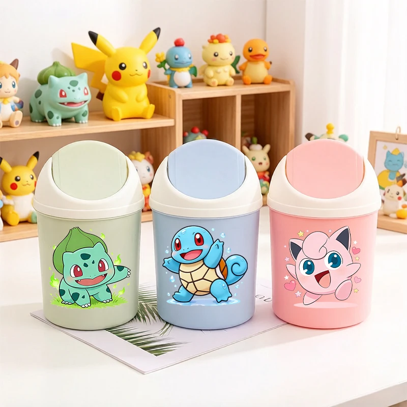 

Pokemons Cute Desk Table Trash Can with Lid for Anime Game Boy Girl Home Mini Garbage Bin Clean Man Office Workspace Small Waste