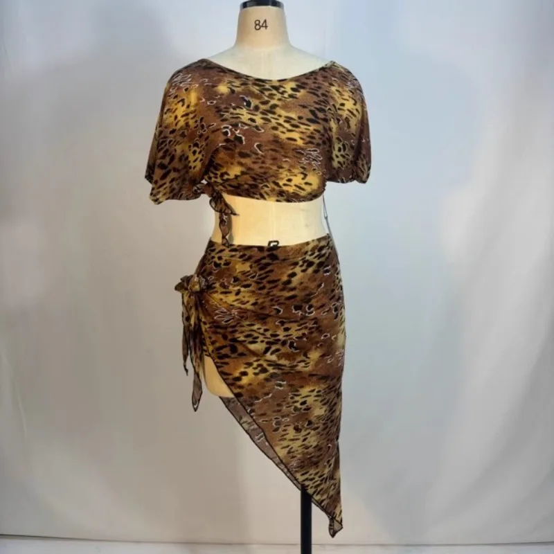 customized belly dance costume new niche printed mesh practice suit set Eastern dance costumes short suit set exotic dancewear