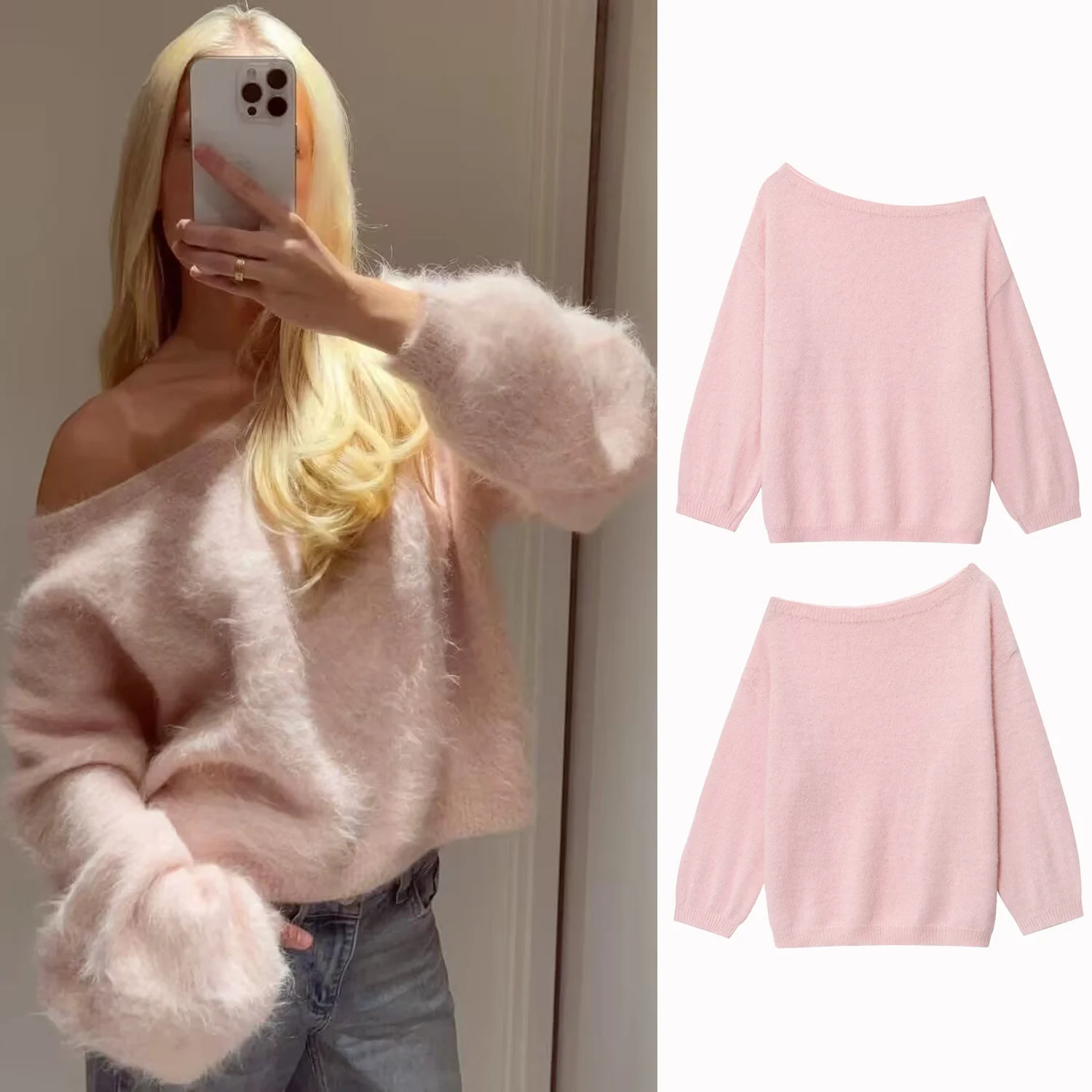 

Женский розовый вязаный пуловер во французском стиле, мягкий, нежный, повседневный, осенний, женский, милый, уютный, свободный, зимний свитер, пуловеры