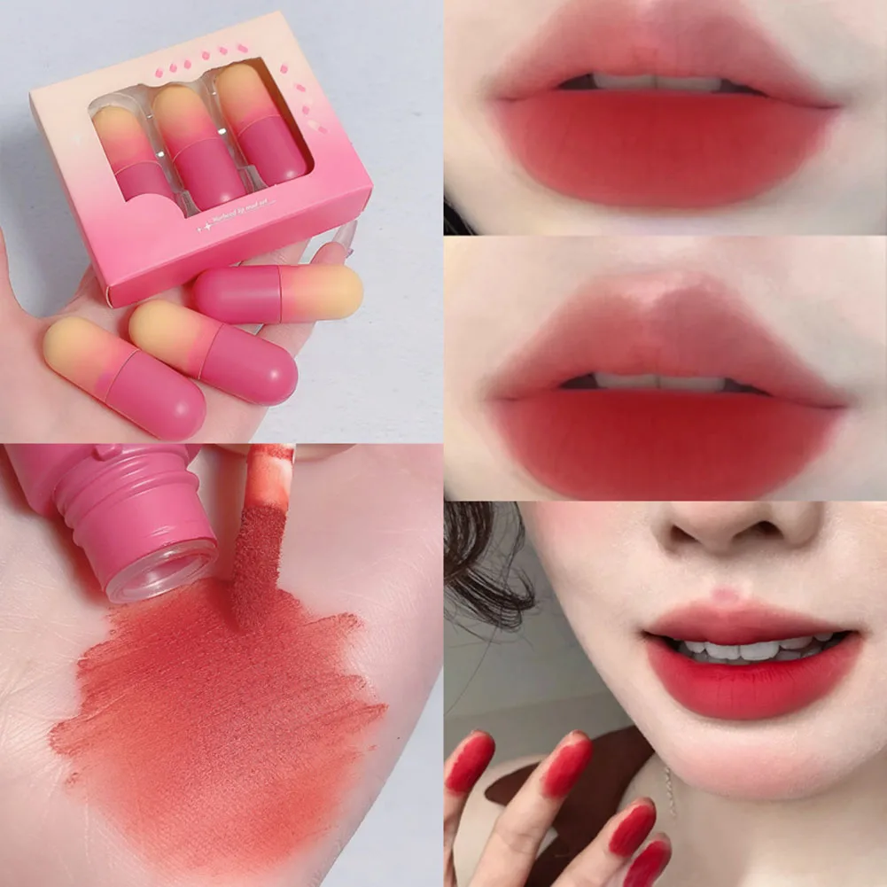Lovely Gradient Capsule Tube Matte Lipstick Colorful Non-Stick Cup Lip Tint For Birthday Party