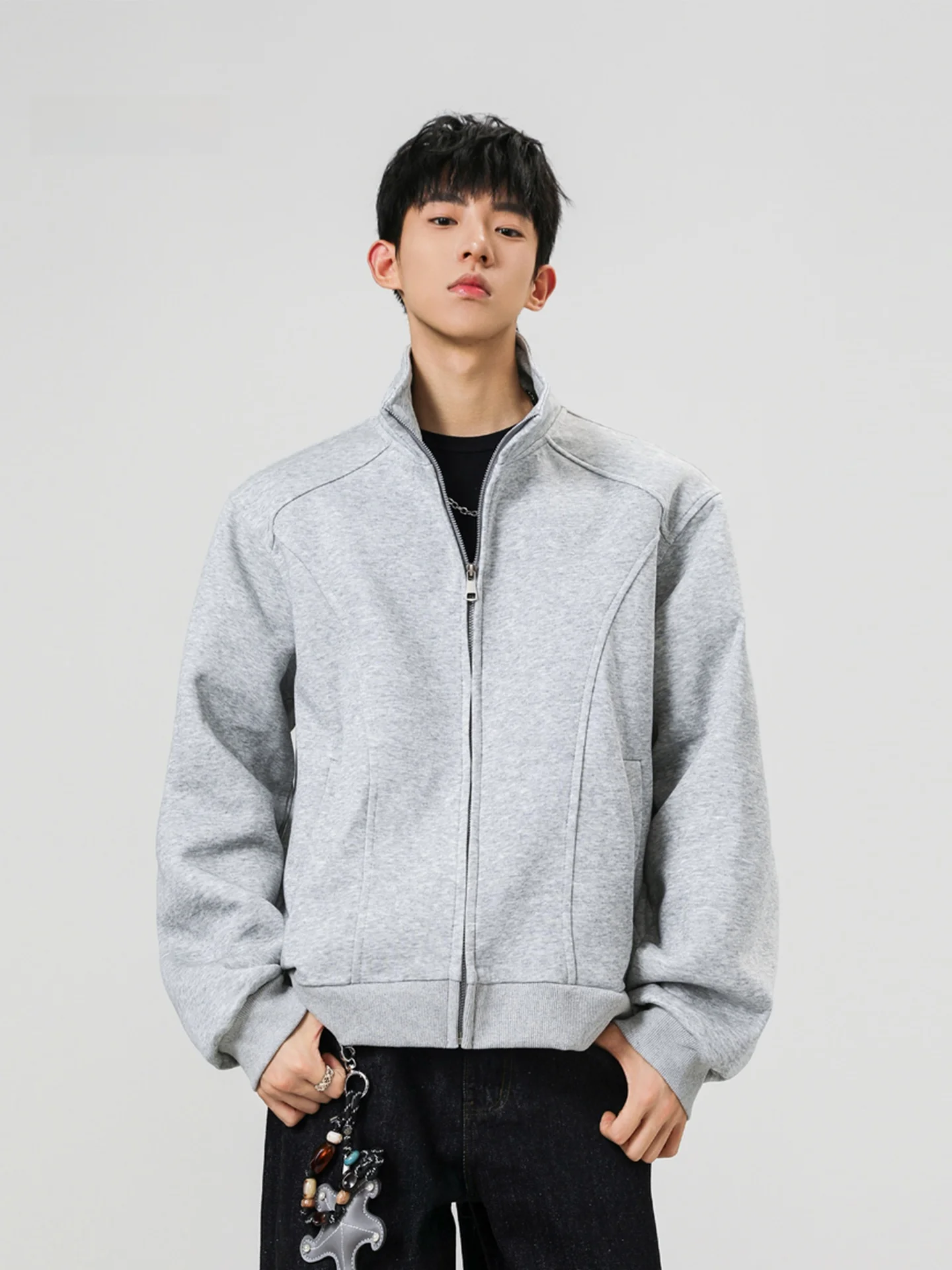 

Мужской осенний кардиган-свитшот American Sle Heavyweight в стиле пэчворк, без капюшона, с воротником, для повседневной носки, в стиле Cleanfit Rigorous Casual.