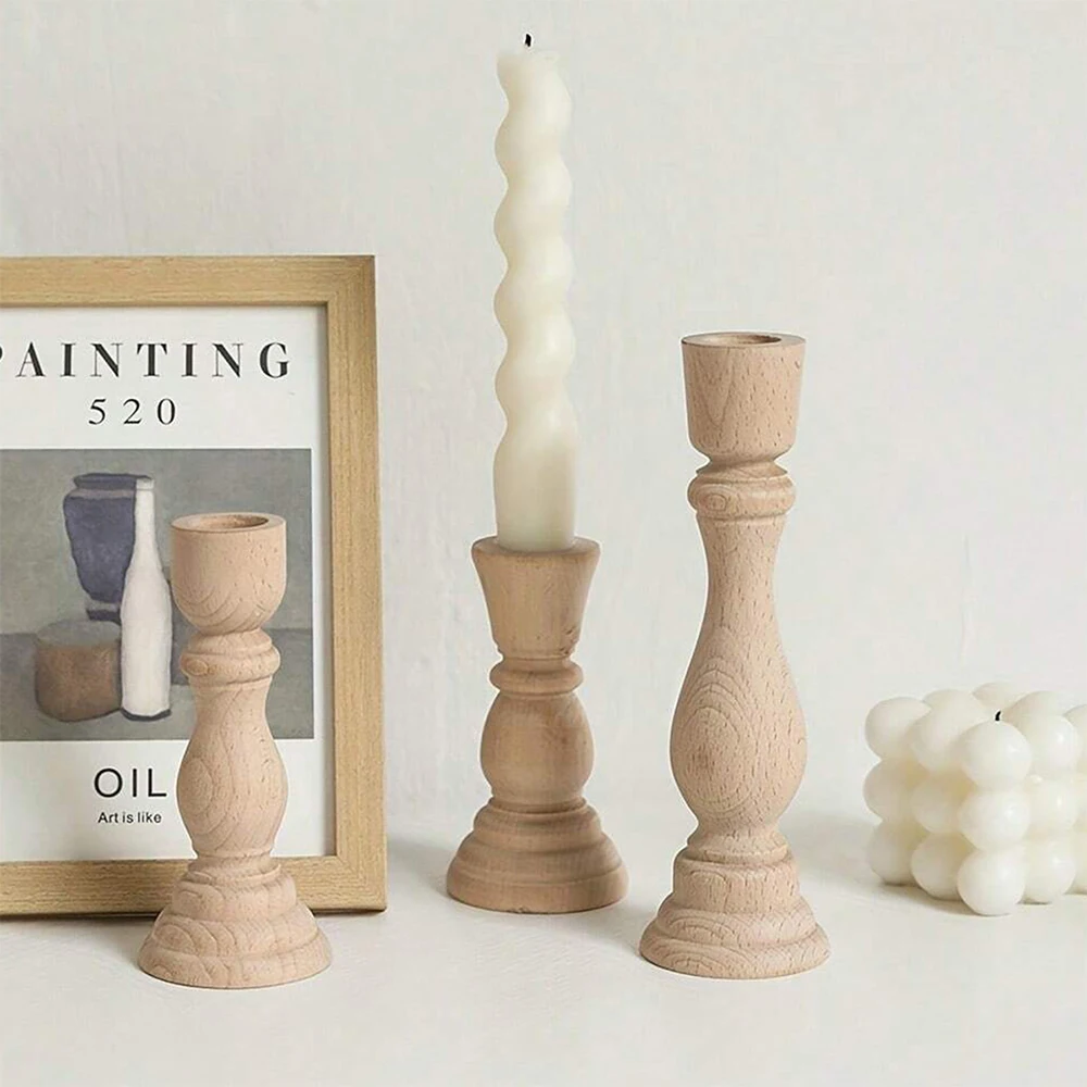 Wooden Candlesticks Unfinished Wood Candle Holder Pillar Taper Candle Stands for Wedding Party Birthday Home Table Decoration