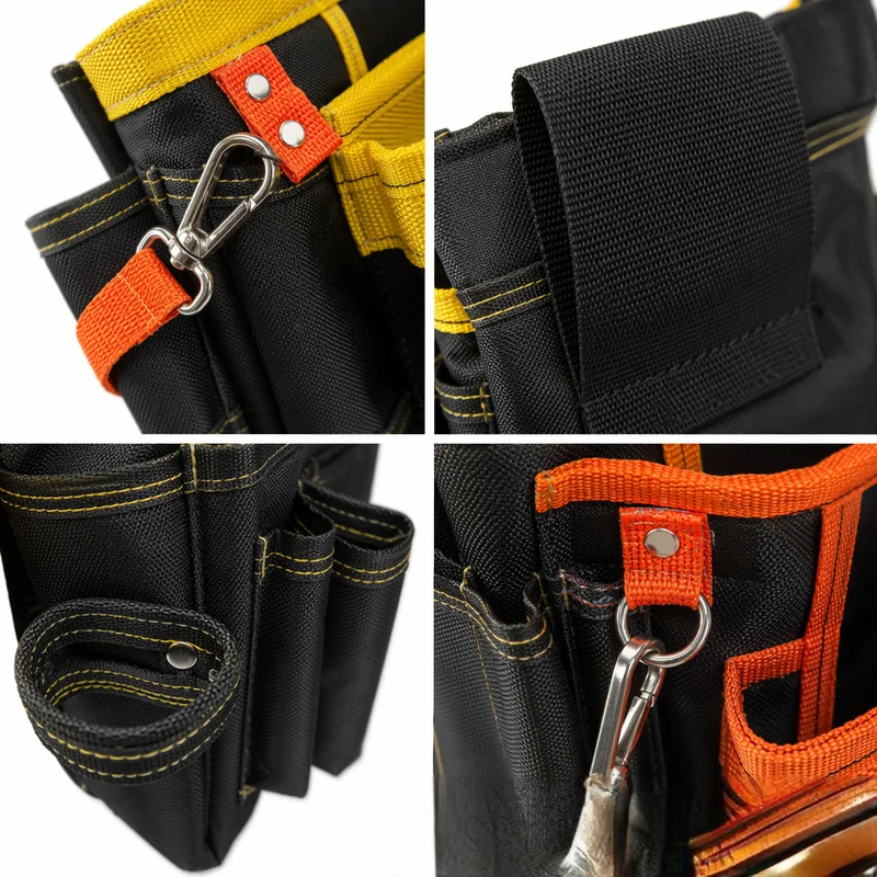 Heavy Duty Tool Waist Bag Multi-Pocket Hanging Ring Design Repair Tool Bag Construction Site Wear-Resistant Tool Belt
