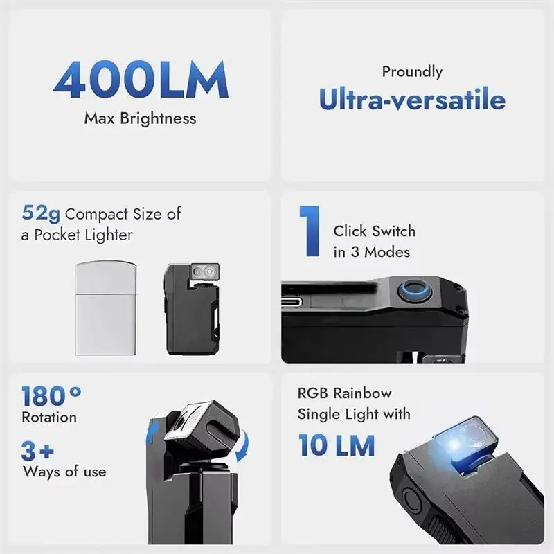 1 قطعة G5 EDC مصباح يدوي 400 لومينز RGB مقاوم للماء شعلة جيب مع 180 رأس دوار للتخييم في الهواء الطلق التنزه ضوء صغير