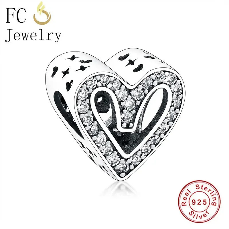 FC Jewelry Fit Original Brand Charms Bracelet 925 Silver Openwork Two Hands Made Heart Zirconia Bead Mother's Day Berloque 2020