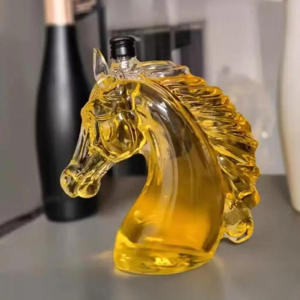 Whiskey Bottle Engraved Horse Head Shape Glass Decanter for Whiskey Bourbon Brandy Unique Liquor Bottle Gift for Whiskey Lovers view 3
