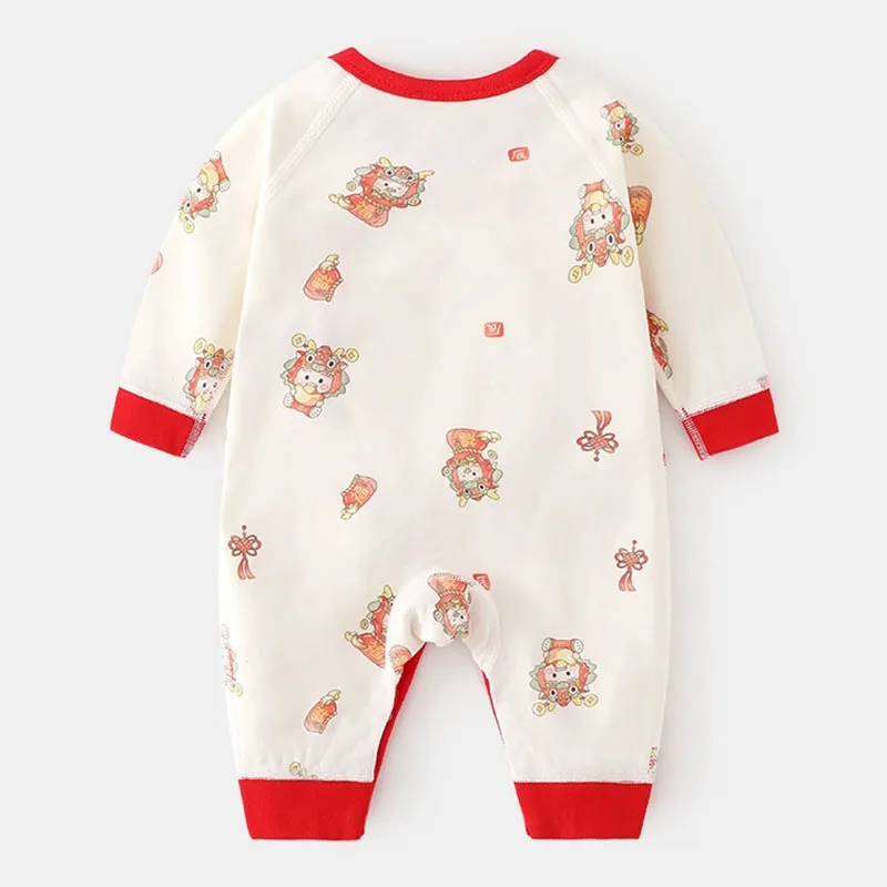 Spring Autumn Baby Newborn Items Chinese Style New Year Cartoon Cute Cotton Long Sleeve Boys Romper Infant Girls Clothes B379