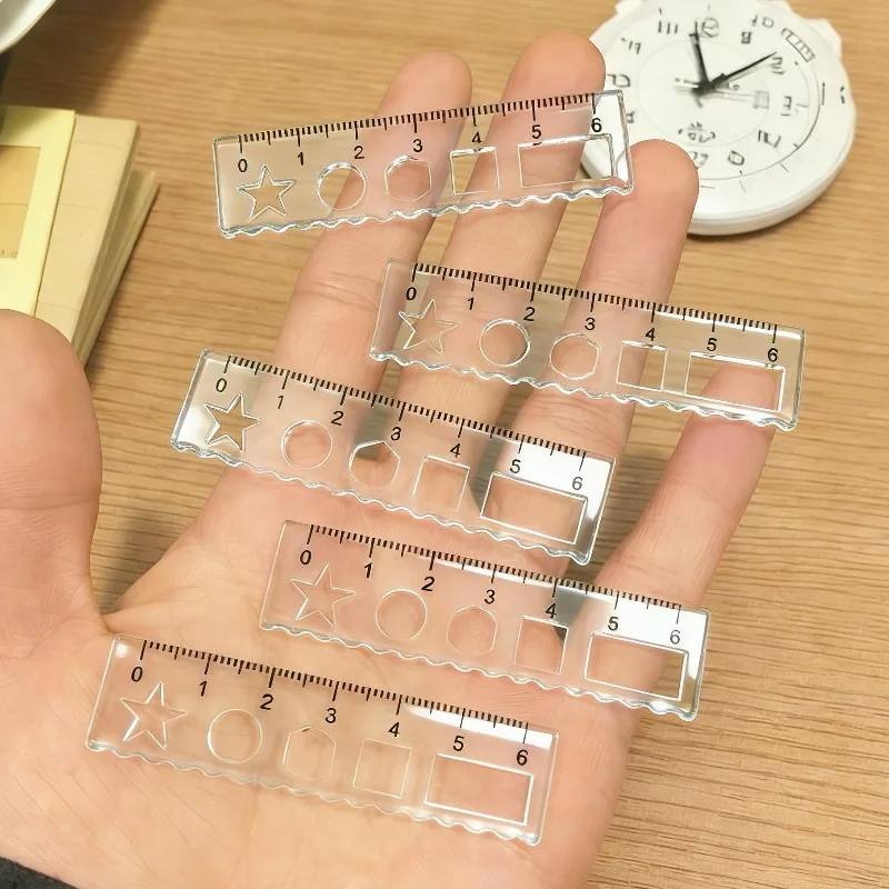 Transparent Mini Acrylic Pocket Ruler High Aesthetic Straight Scale with Wave Edge Multifunctional Student Drawing Measuring