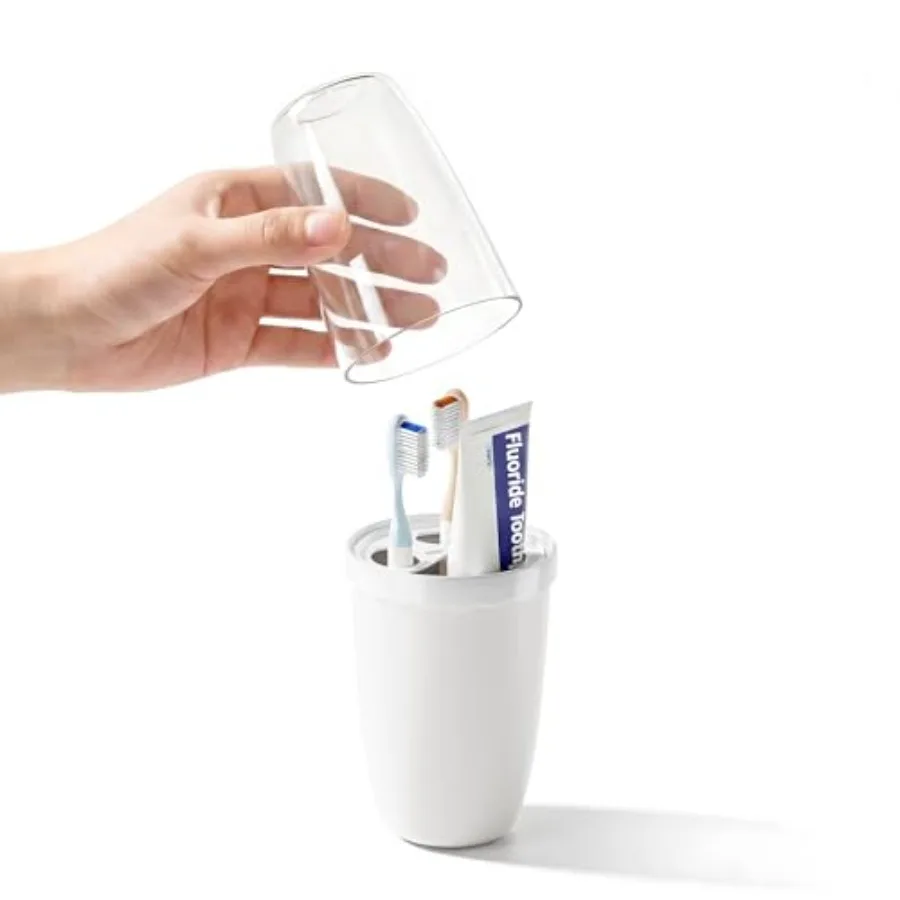 

Bathroom Toothbrush Holder with Cover, Dustproof Countertop Tooth Brush and Toothpaste Storage Organizer Caddy Cup Stand with L
