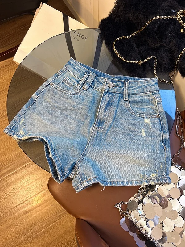 High Waist A-Line Denim Shorts Women's Summer New Style Quality Slimming Frayed Wide Leg Hot Pants Sexy Short Shorts