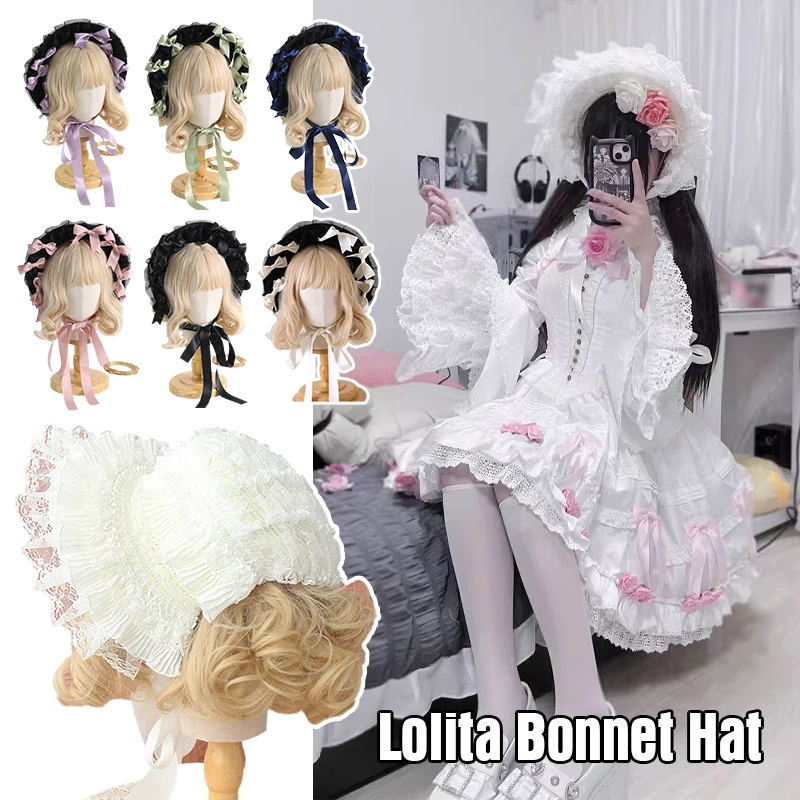 1 PC Lolita Bonnet หมวก Handmade สไตล์โกธิค Lolita ลูกไม้อุปกรณ์เสริมผมแบน Bnt หมวกสาวน่ารักฮาโลวีนคอสเพลย์หมวก