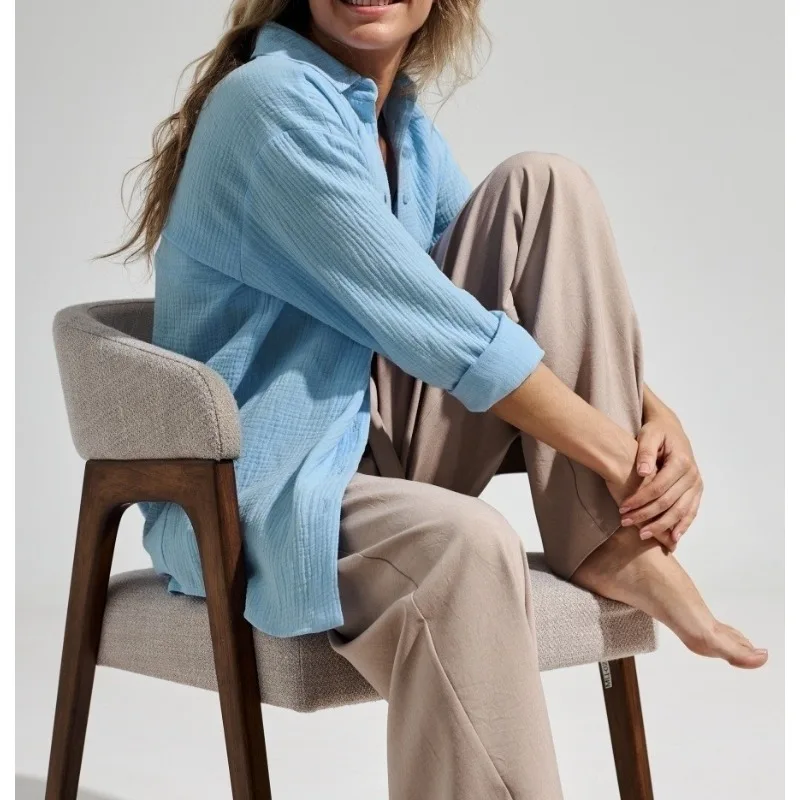 قميص Zoubu بطبقة مزدوجة 2026 قميص ربيعي كسول فضفاض غير رسمي من القطن الخالص بأكمام طويلة متوسط وطويل