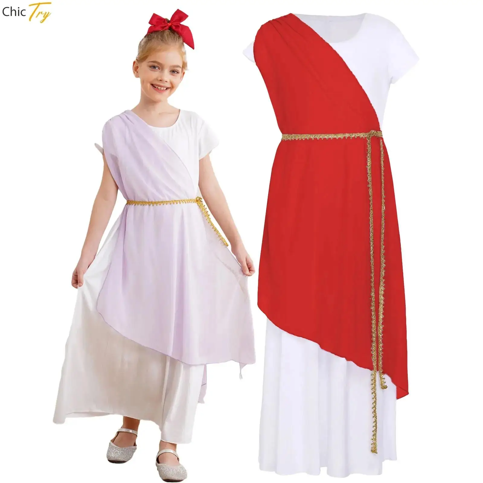 

Kids Girls Halloween Ancient Greek Athena Goddesses Princess Queen Cosplay Costume Roman Toga Dress Patchwork Tulle Dresses Gown