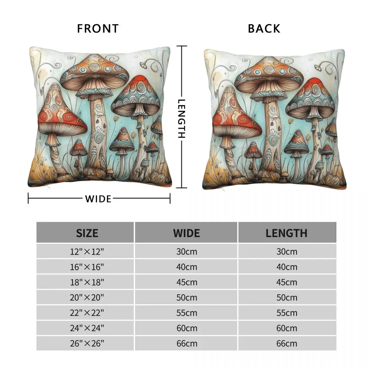 Mushroom Art Square Pillowcase Cushion Cover Pillow Case Throw Pillow Cover for Home Sofa Living Room