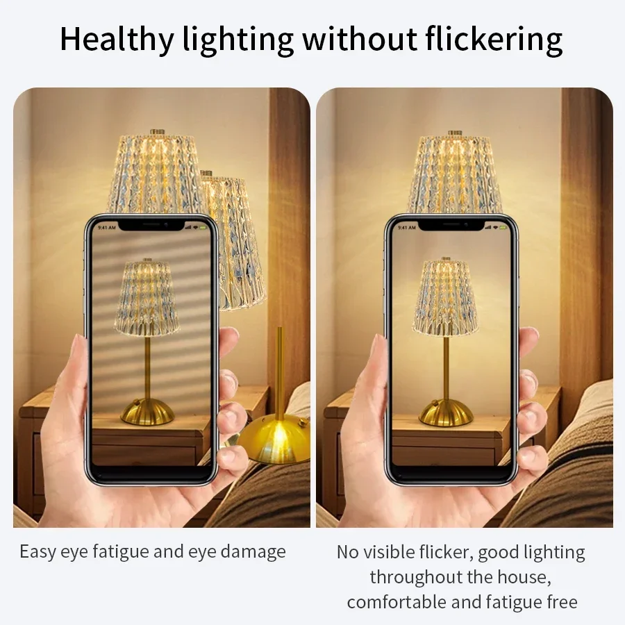 LED Table Lamp Touch Sensor Crystal Retro Night Light Rechargeable Wireless Reading LampFor Restaurant Hotel Bar Room DecorLight image 6