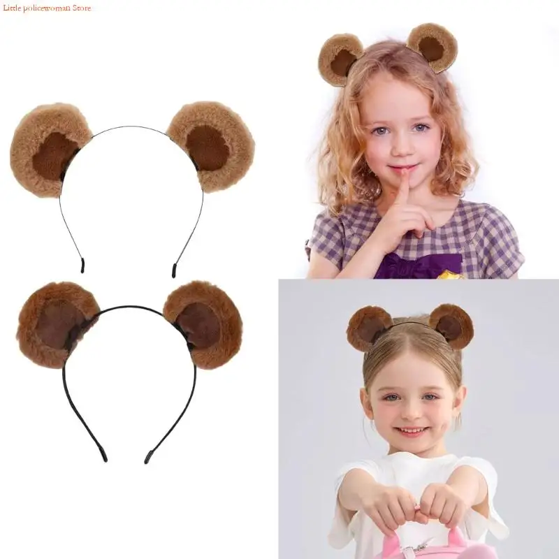 F92D Comfortable Japanese Bear Ears Headwear Washable Fabric Hairband Plush Headdress For Toddler Teens Fashion
