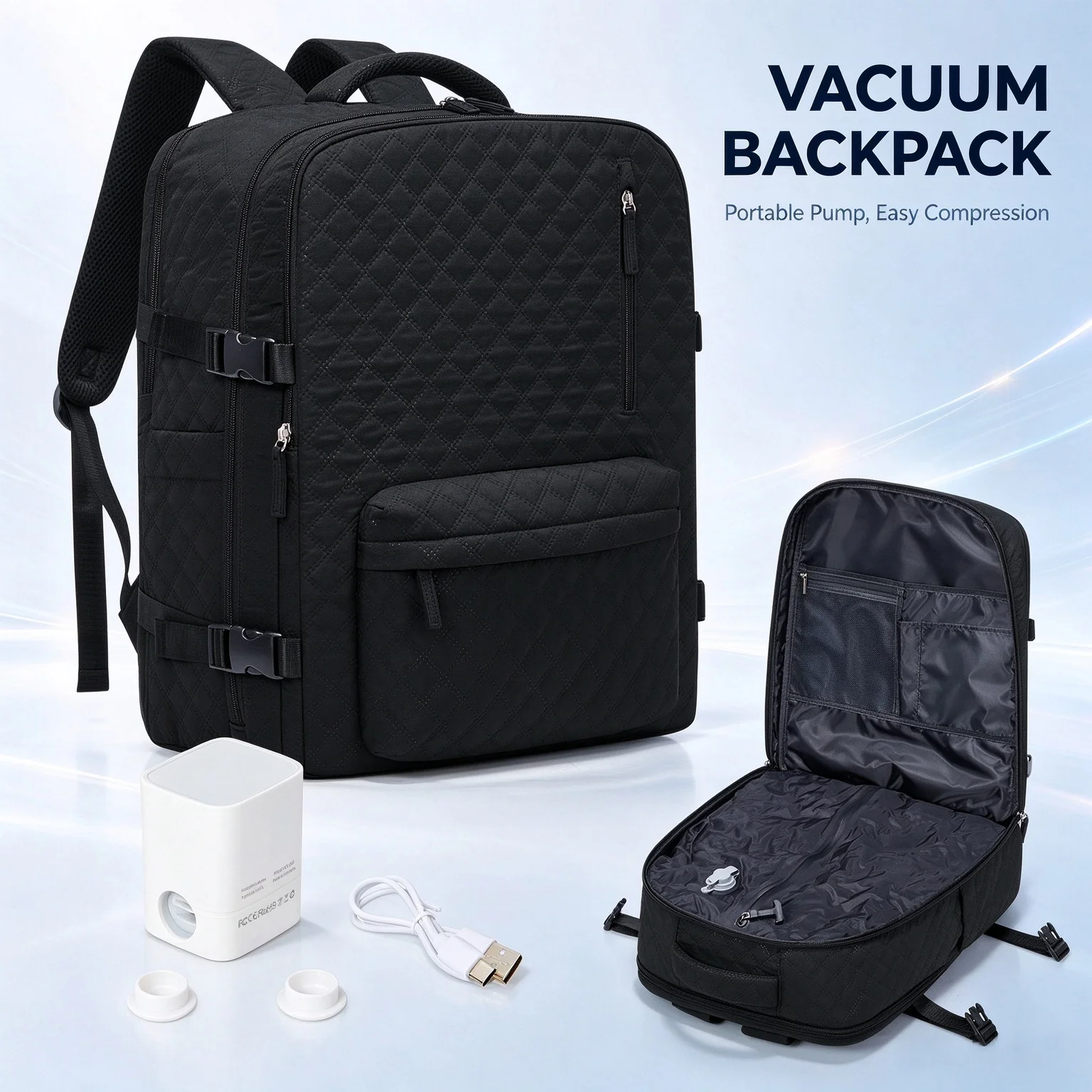 Vacuum Backpack, Ryanair Backpack Hand Luggage 40x30x20 Travel Backpack for Men, Travel Vacuum Bags with Pump, Suitcase Backpack