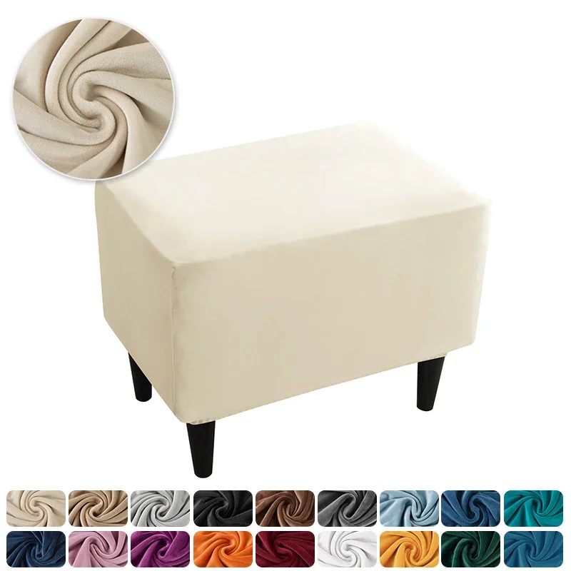 1PC Velvet Ottoman Stool Cover Elastic Footstool Covers Rectangle All Inclusive Footrest Slipcovers Chair Covers Protector