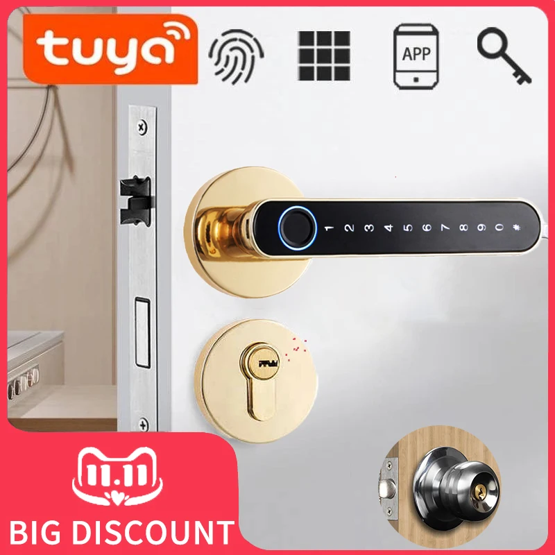 

Fingerprint door lock Biometric door handle Smart Password Electric Digital Lock Tuya Keyless Security Door Knob for Home