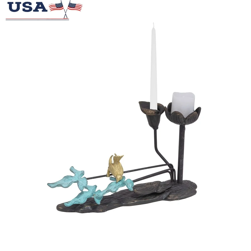 

Songbird Candle Holder 6 Inch Metal Leaf Design with Bent Arms Antique Style Decorative Home Accent Gift Bird Lovers