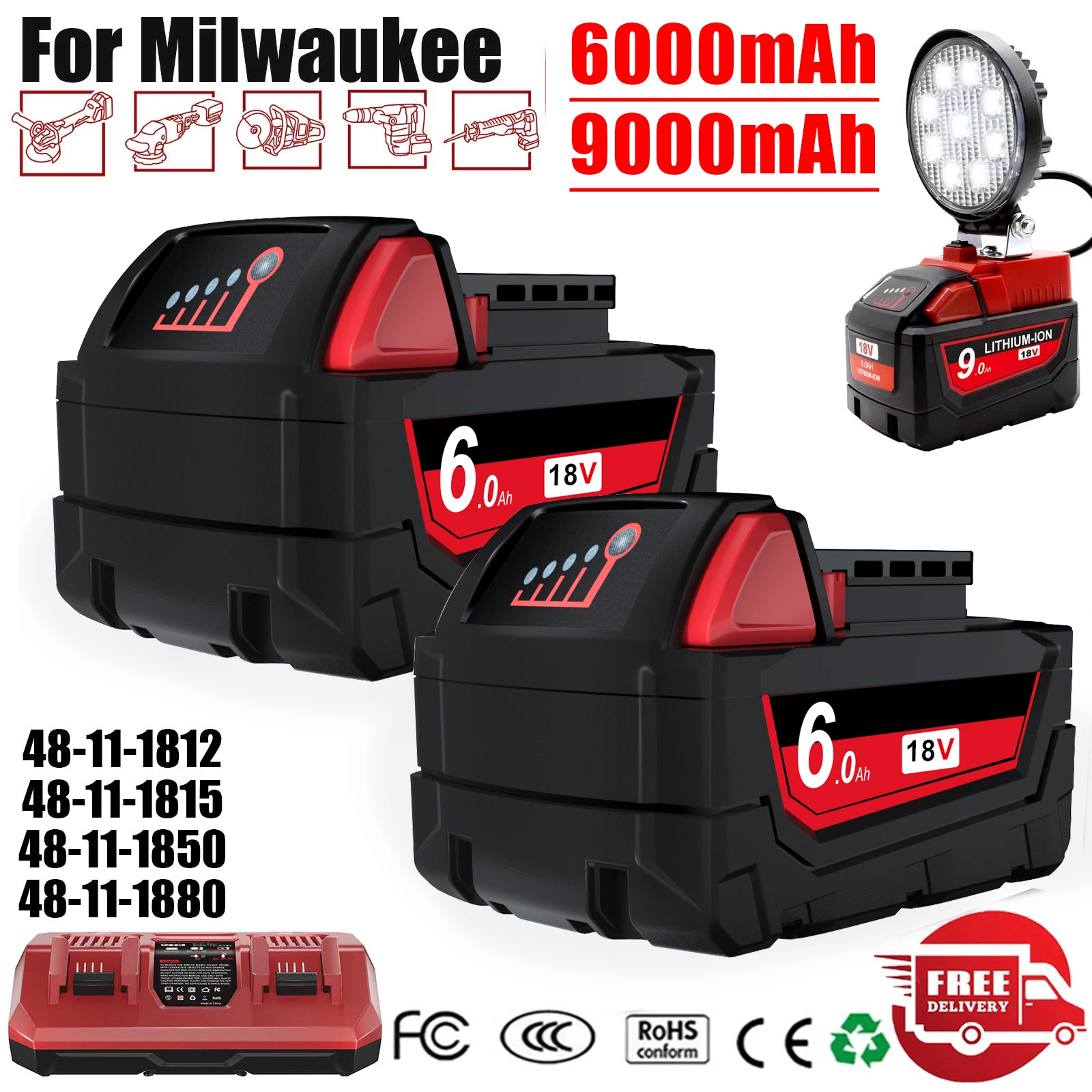 18V 6000MAH zamiennik do baterii litowej Milwaukee M18 48-11-48-11-1860 1850 48-11-1840 48-11-1820 akumulatory