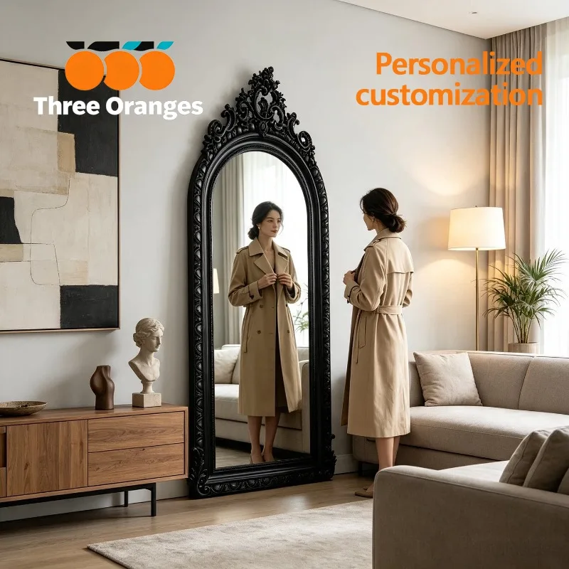 European retro full-body mirror carved French floor  living room wall-mounted full-length mirror clothing store fitting mirror