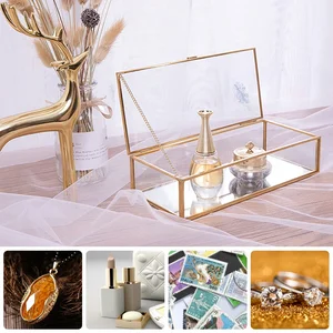 1/2 PCs Glasschmuckschachtel Rechteckige goldene Vintage -Schmuck Organizer Ecklace Eckling Armbänder Aufbewahrung 11 Hauptverkäufe Goldener Jahrgang - №5