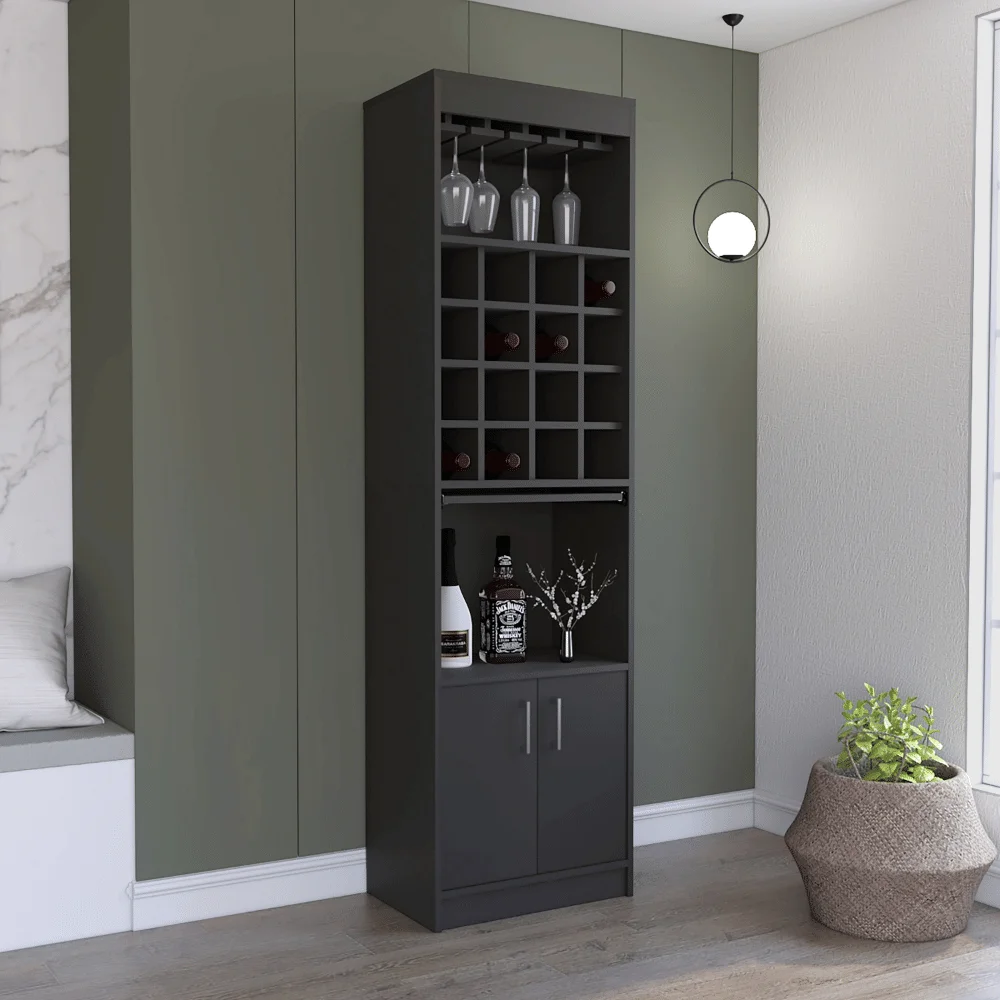 

Athens Bar Cabinet With Sixteen Built-In Wine Racks Two Door And Two Shelves For Home Wine Collection