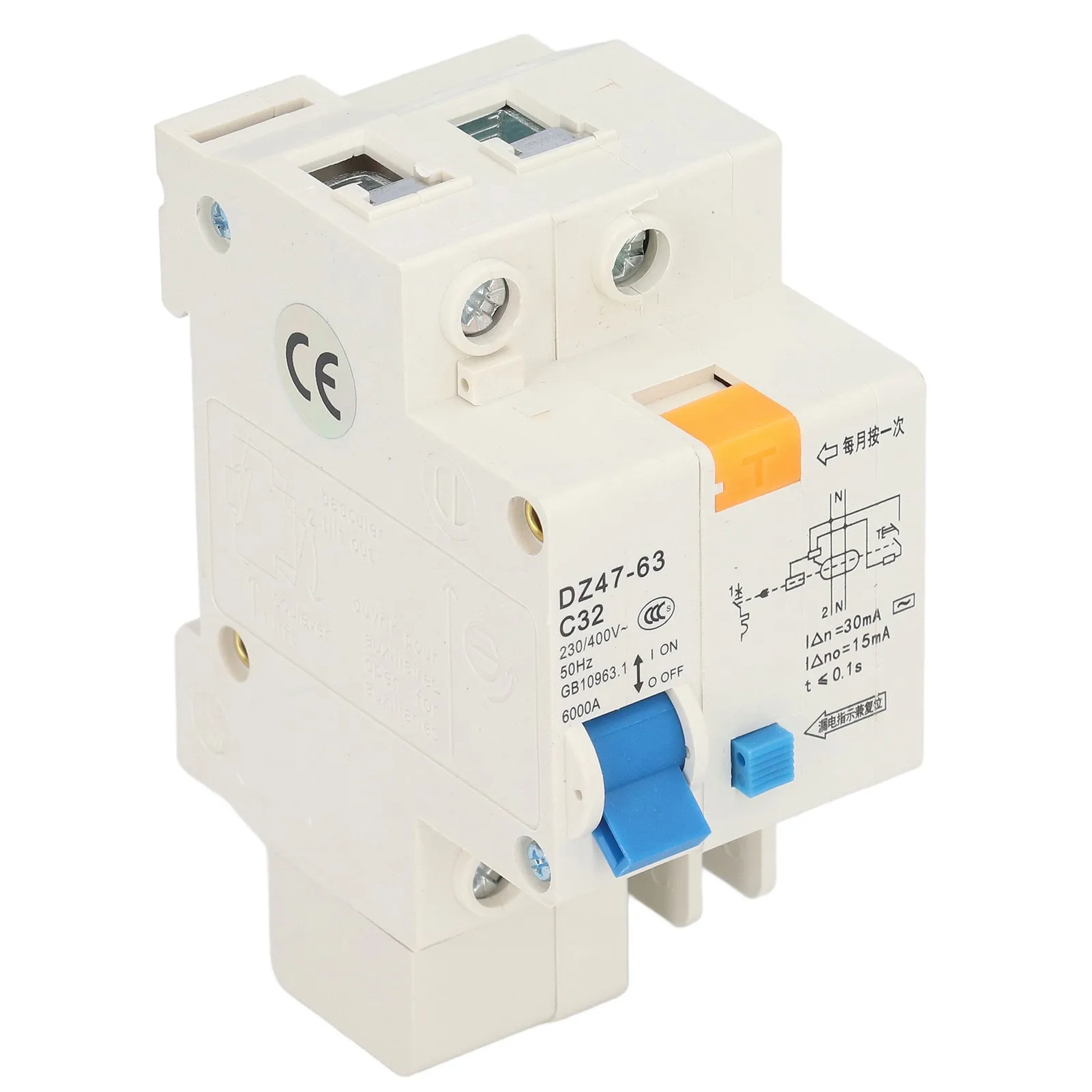 Small Circuit Breaker Ground Fault Interrupter 30mA 230V 400V 1P+N 32A DZ4763 C32