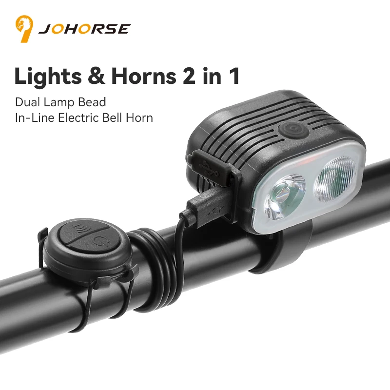 

Lights&Horns 2 in 1 Dual Lamp Bead In-Line Electric Bell Horn USB Led Waterproof With Horn Mountain Bike Light Bicycle Accessory