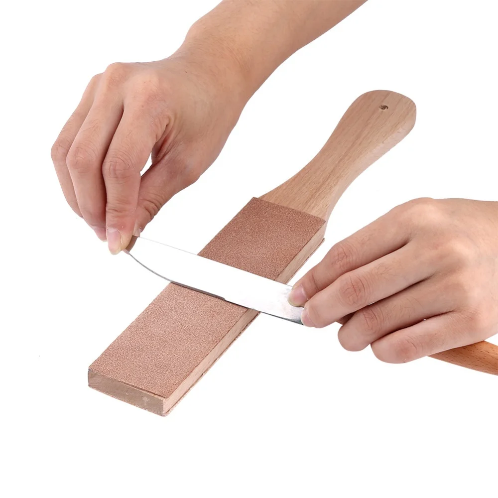 

Wooden Handle Leather Sharpening Strop Handmade Razor Polishing Board For Razor Knives Double Sided Home Sharpening Tool