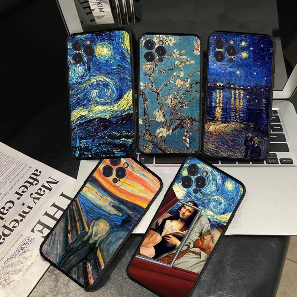 Van Gogh Starry Sky Art  Silicone Soft for iphone 15 14 13 12 11 Pro Mini XS MAX 8 7 6 Plus X XS XR Cover