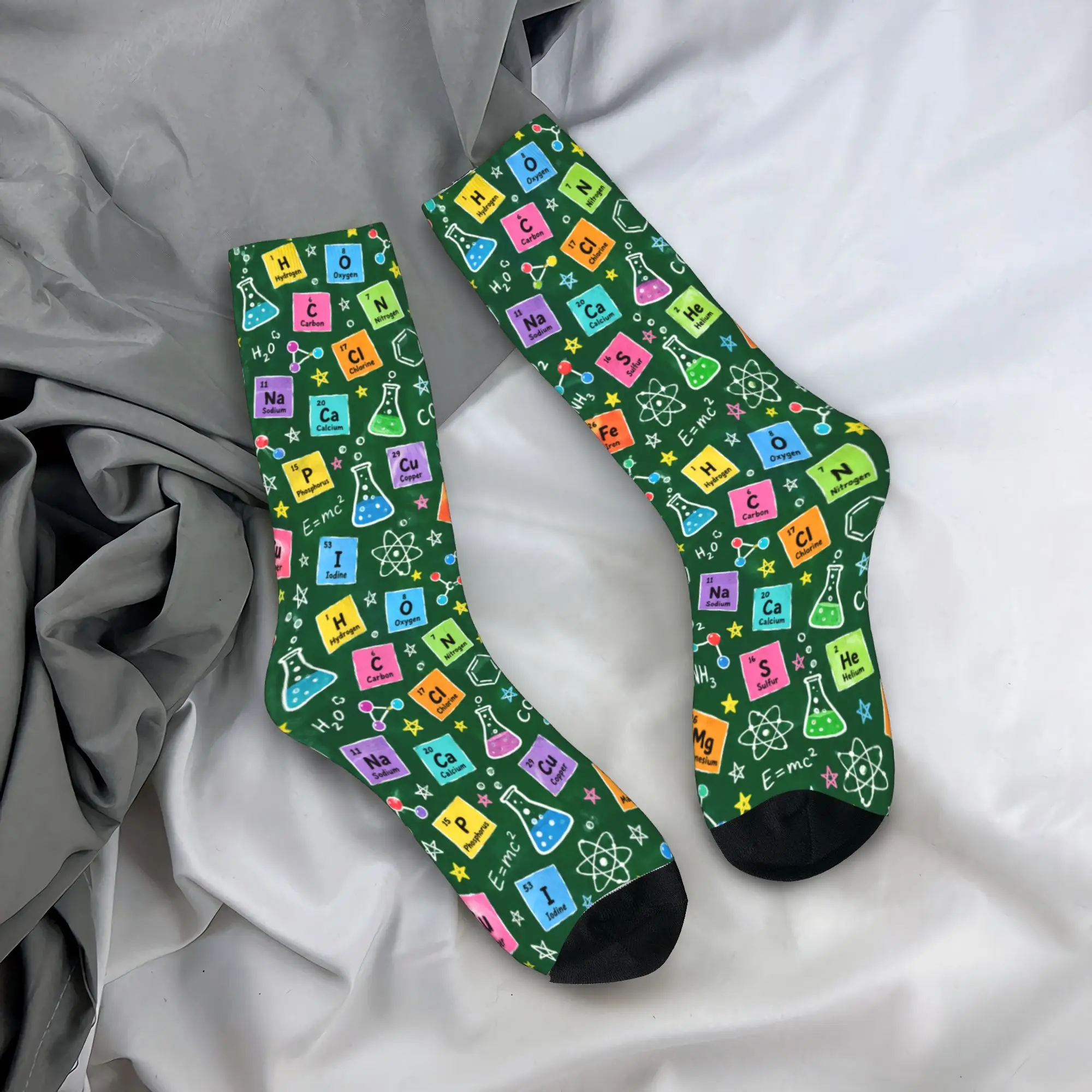 Novelty Men Socks with Colorful Periodic Table Element Socks Non Skid Stockings Men Warm Soft Skateboard Socks Winter Socks