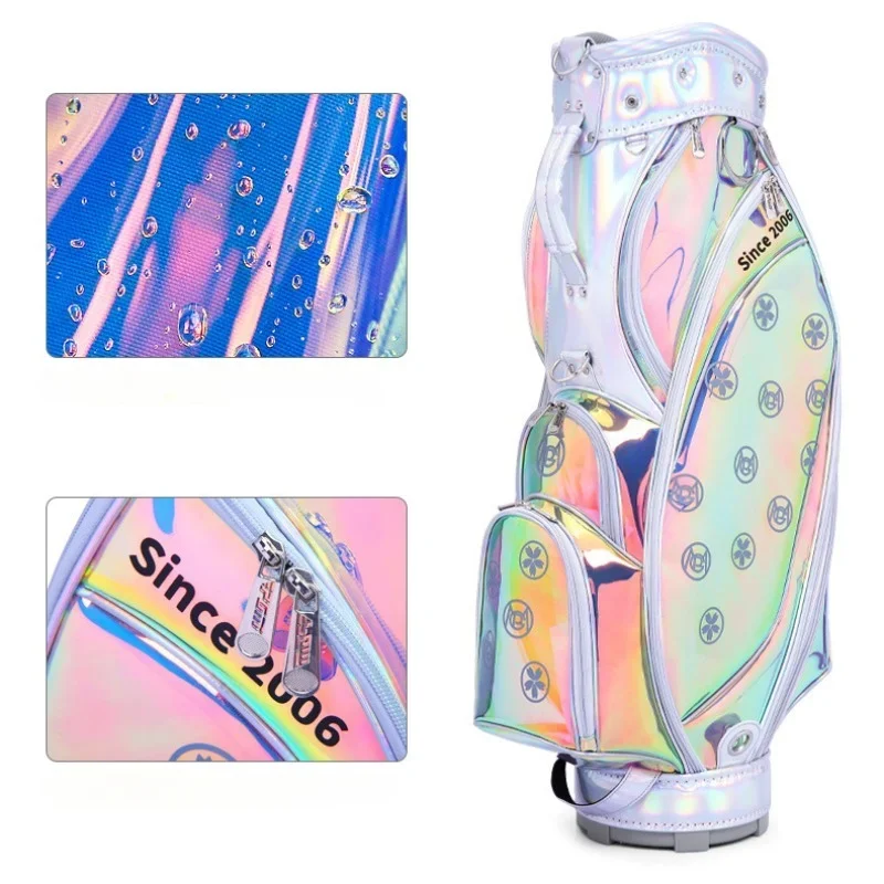 PGM Women Golf Bags Waterproof Lightweight Transparent Holds 13 Clubs Colorful Laser Transparent Portable Club Pack QB125