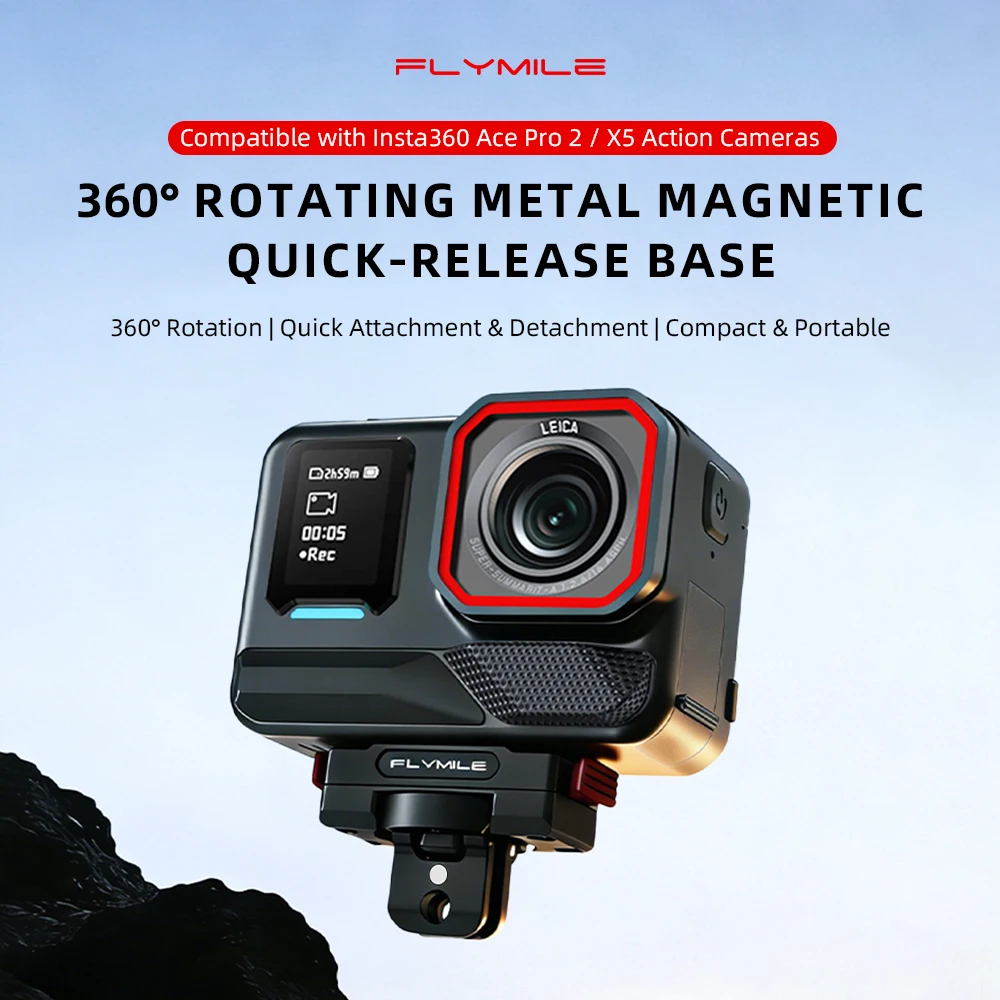 Flymile Magnetische Schnellwechselhalterung für Insta360 X6 X5 Ace Pro 2 Drehbare Verlängerungshalterung mit 1/4″ Schraube/2-Klauen-Adapterbasis – Detail 1