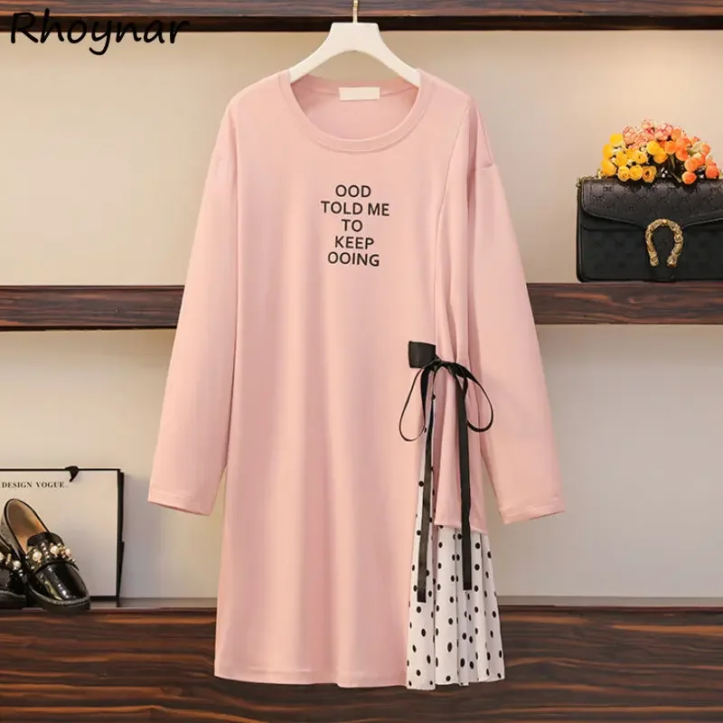 

Dresses Women Baggy M-4XL Spliced O-neck Designer Girlish Youth Korean Fashion Clothing Leisure Sweet Платье Женское Popular Ins