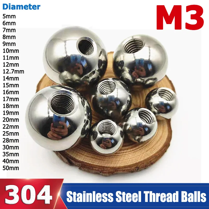 1-50pcs M3 Thread 304 Stainless Steel Balls OD 5/6/7/8/9/10/11/12/14~50mm Solid Half-Hole Balls Drilling Blind Hole Thread Ball