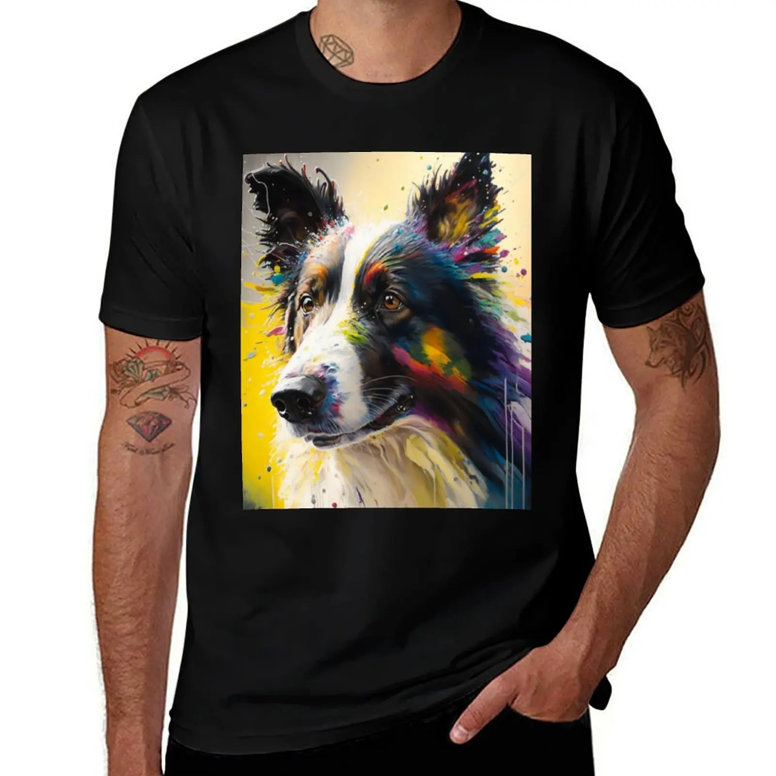 Border Collie Synesthetic Splash Painting Art T-Shirt Comfortable Workout Short Sleeve Shirt T-Shirt